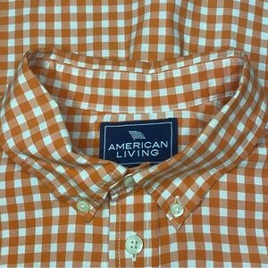 American Living Shirt Boys XL 18 20 Orange White Gingham Button Down Logo